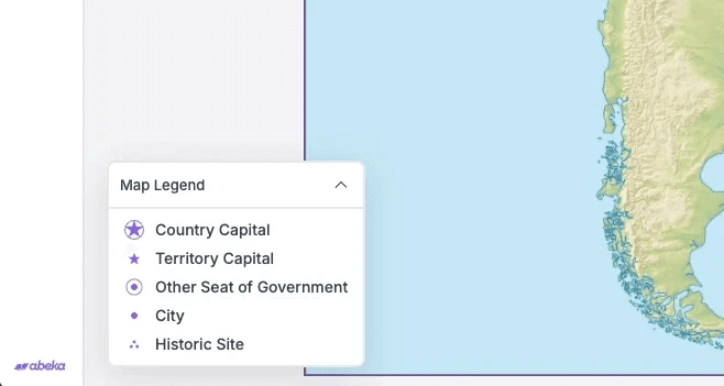 Map Legend interface overlay on the Chile map