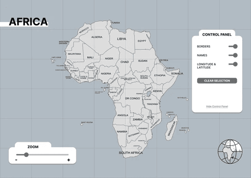 Africa map with borders, names, and latitude lines turned on